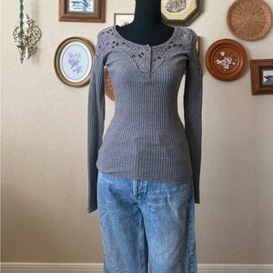 Hollister Gray Lace Knit Top